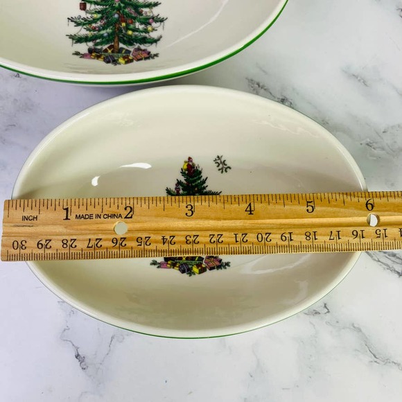 Spode Christmas Tree Set of 2 Oval Nesting Bowls Nuts Candy Snacks 7" 6" - Picture 6 of 6